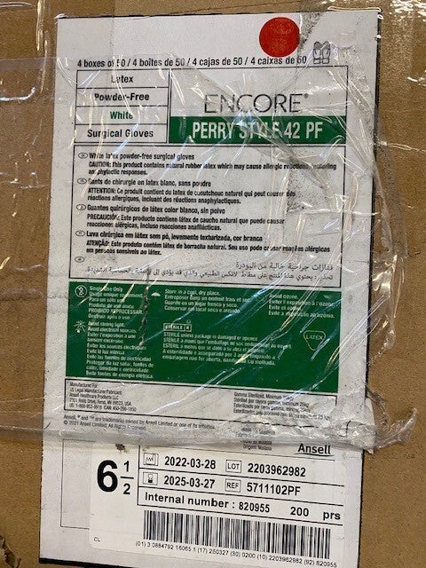*200-Pair* Ansell Encore Perry Style 42 PF Surgical Size-6.5 Glove 5711102PF