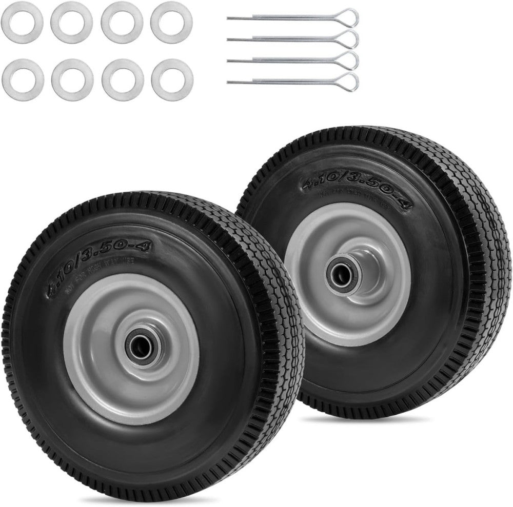 10" Solid Tire Replacement 4.10/3.50-4 Flat Free and Wheel for 10 Inch 