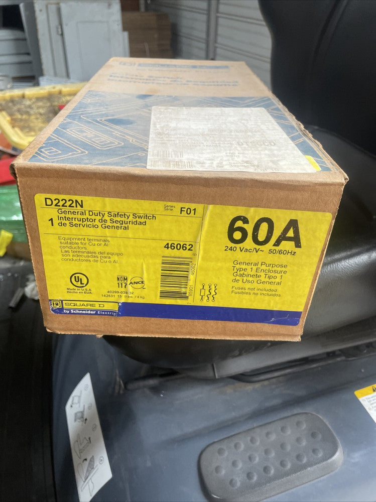 Square D D222N 60 Amp 240v Fusible Type 1 1Ph Safety Switch Disconnect