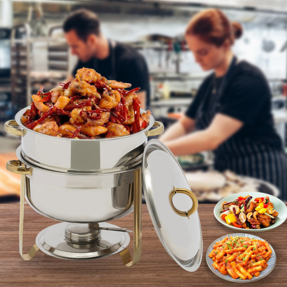 14 Qt Golden Stainless Steel Round Chafer Chafing Dish Set Full Size Warmer Pot