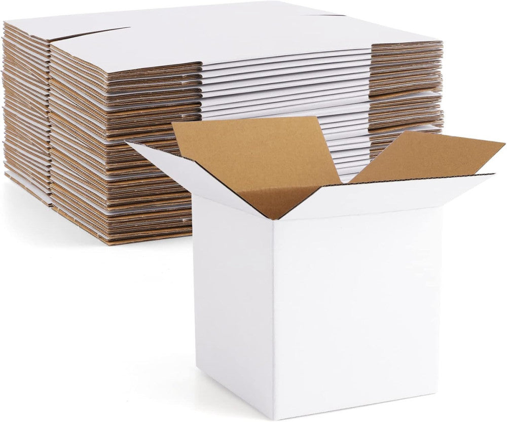 4X4X4" Cardboard Box Mailers 25 Pack White Cube Corrugated Small Shipping Boxes 