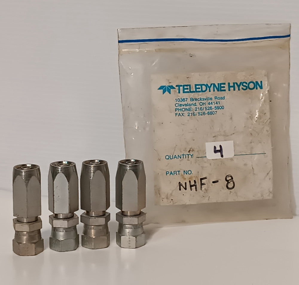 Lot of 4: Teledyne Hyson NHF-8 field-attachable metal fitting adapters, SAE/JIC