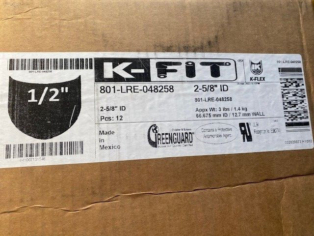 (12 PACK) K-FIT 801-LRE-048258 - 2-5/8" (ID) x 1/2" K-Fit Pipe Insulation Elbow