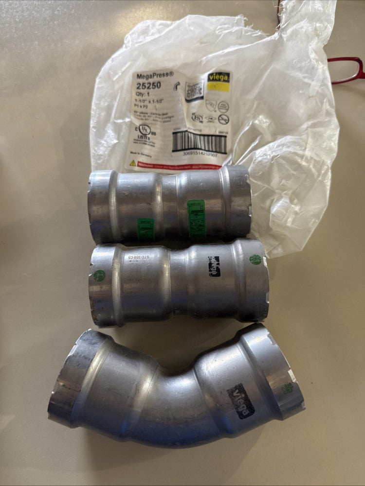 Viega 25250 Viega Megapress 45 Elbow + 2 Couplings 1-1/2" X 1-1/2" Free Shipping
