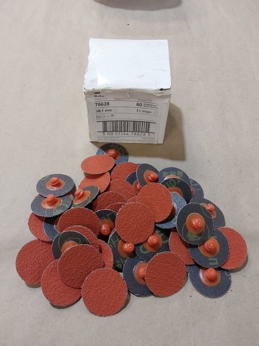 3M 777F Roloc 1-1/2" 60 Grit Quick Change Ceramic Sanding Discs, 76628 Box Of 50