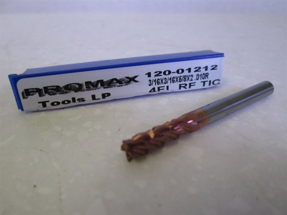 ProMax 3/16 x 3/16 x 5/8 x 2" Corner Radius 0.0100 Carbide TiCN Endmill NEW