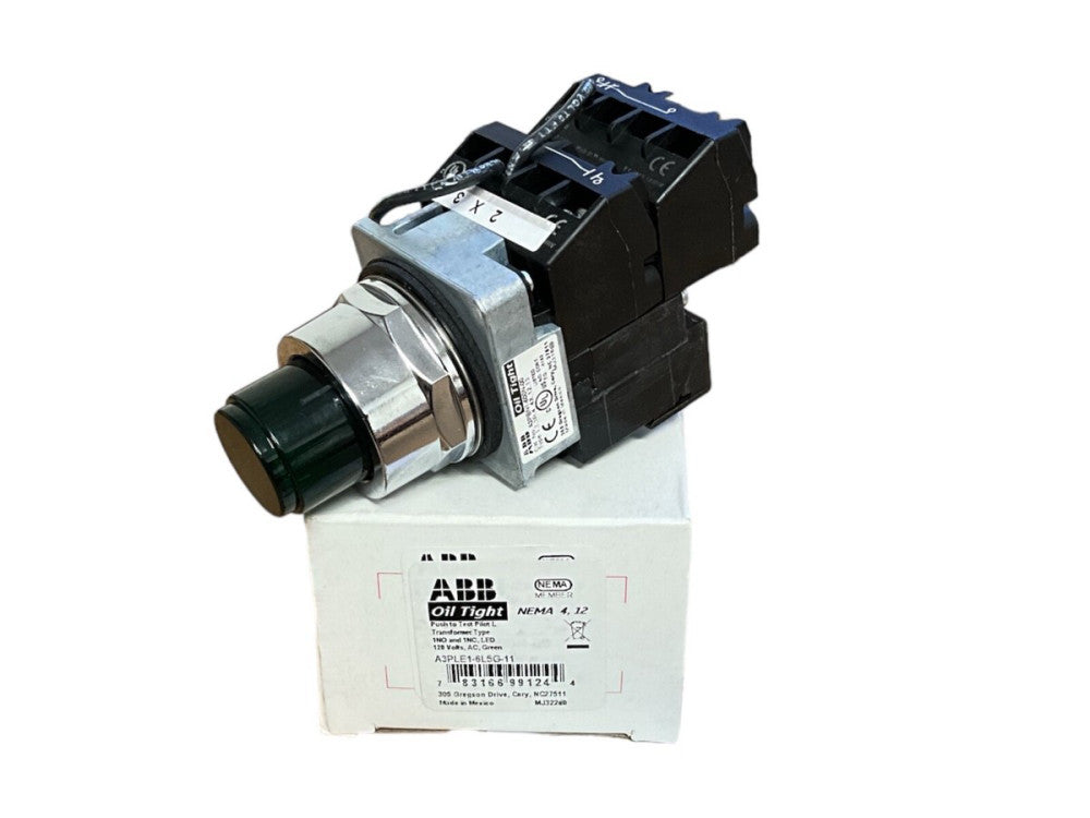 ABB A3PLE1-6L5G-11 30mm Illuminated Pushbutton 2-Pos 120V Green 1NO+1NC
