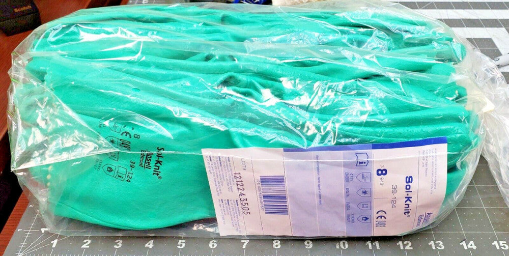 12 Pair Ansell 39-124 Alpha-Tec Sol-Knit Chemical Resistant Gloves, Size 8 [E1S2