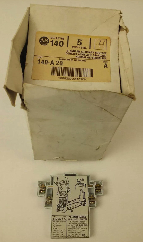 ALLEN BRADLEY, 140-A20 SER.A, AUXILIARY CONTACT, Ui:500V, 5A 600V 