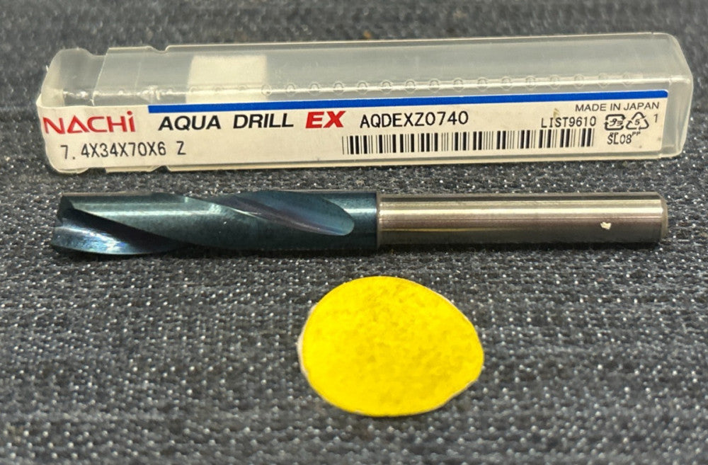NACHI AQUA 2 FLUTE DRILL EX AQDEXZ0740  7.43 X 34 X 70 X 6