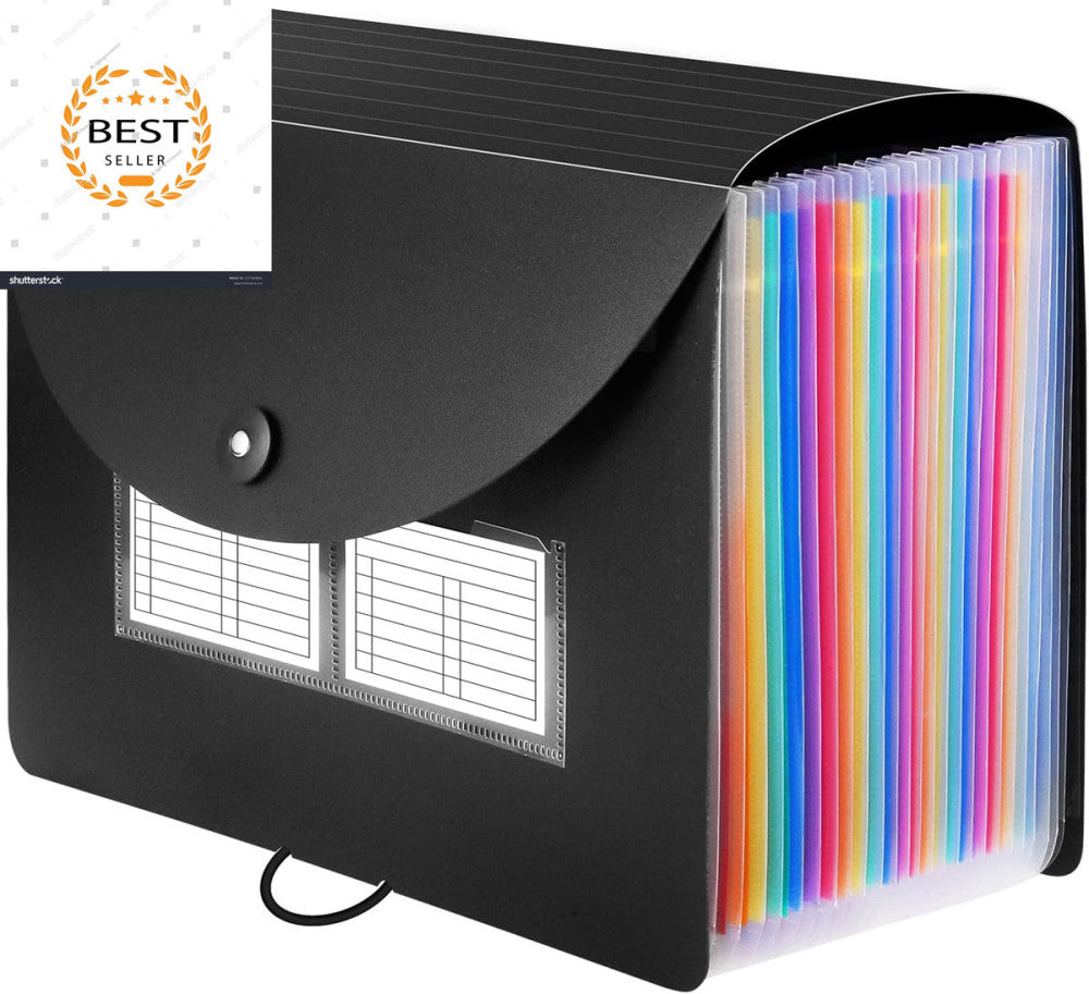 24 Pockets Expanding File Folder with Blank Labels, According File Organizer wit