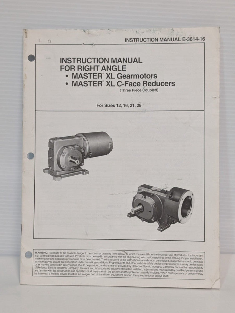 E-3614-16 Instruction Manual- Right Angle Master XL Gearmotors  C-Face Reducers