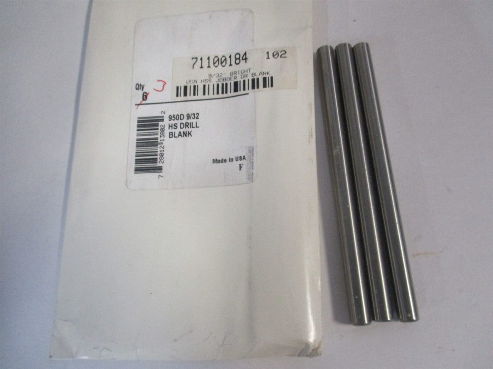 (950D 9/32) 9/32" x 4-1/4" OAL Bright Finish HSS Long Drill Blank - Pack of 3