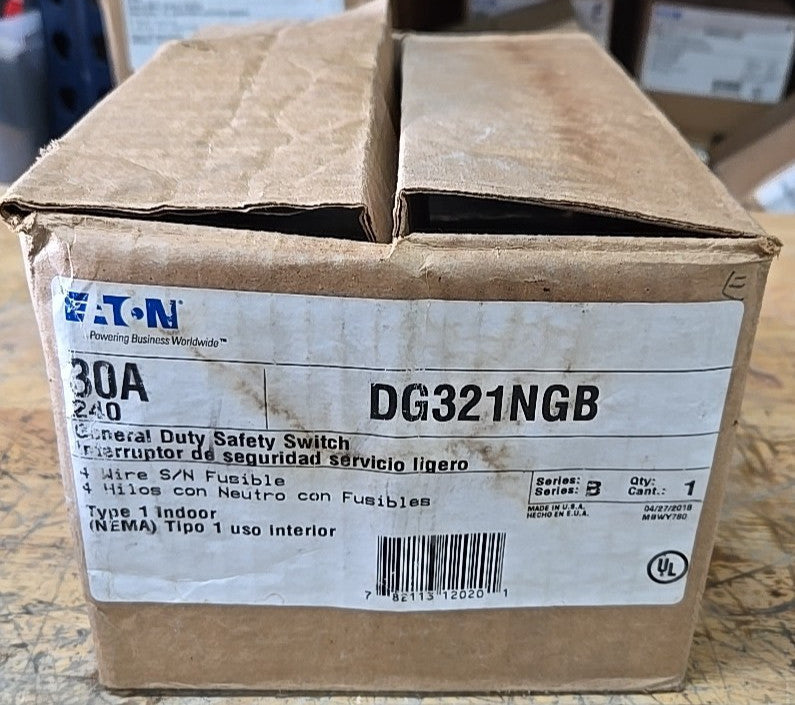 Eaton DG321NGB 30A 240V 4 Wire Type 1 General Duty Fusible Safety Switch NIB