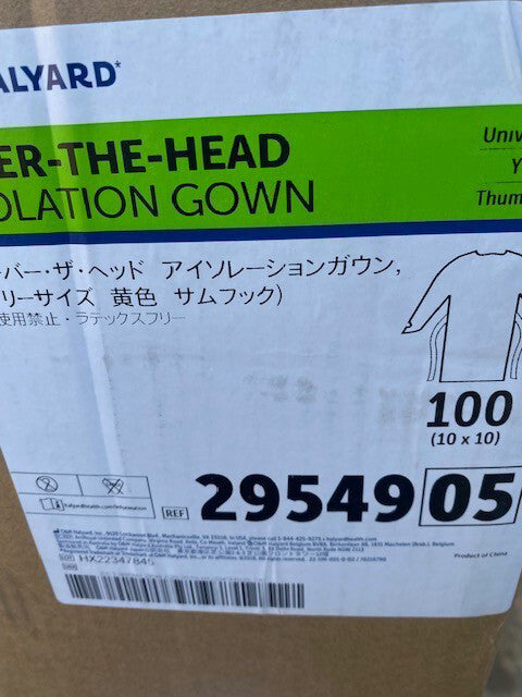 (100 PACK) Halyard 29549 Tri-Layer Over-The-Head Isolation Gowns Yellow