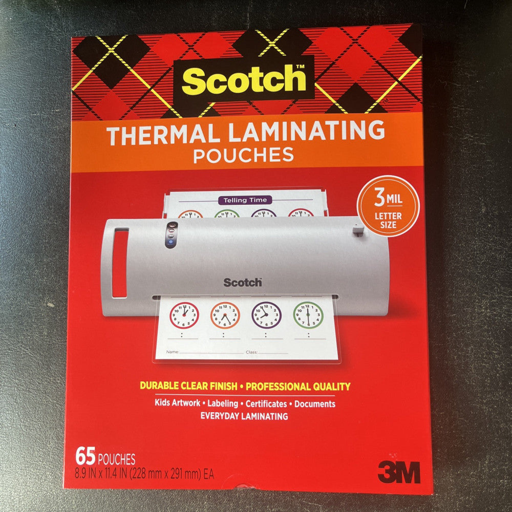 Scotch 8.5 X 11 Thermal Laminating Clear Pouches - 65 Pouches SEALED 3 MIL New