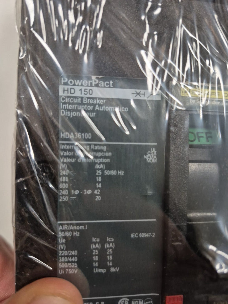 Square D HDA36100 PowerPact I-Line Circuit Breaker 100A 600V 3P New Take Out