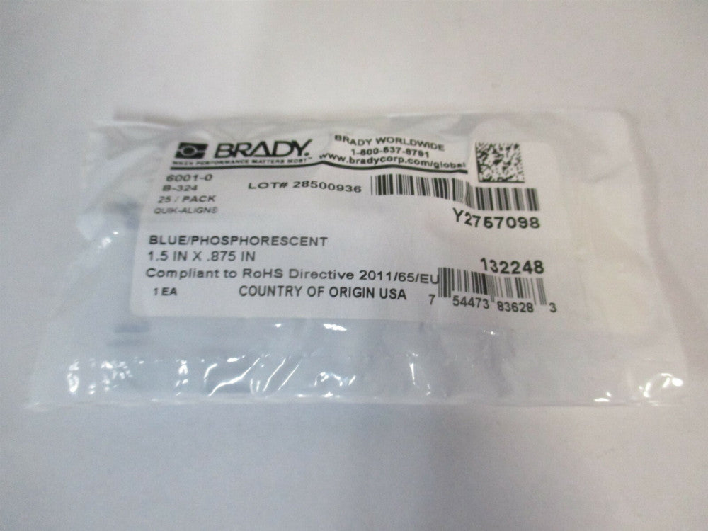 Brady (6001-0) 7/8" x 1" x 1-3/4" OAL Glow In The Dark 0 Number Label - Qty 25