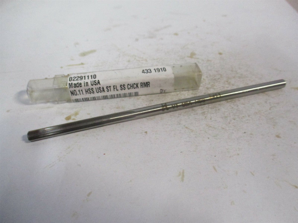 (433-0.1910) #11 1-1/4" x 5" OAL 6-Flute Straight Shank HSS Chucking Reamer 