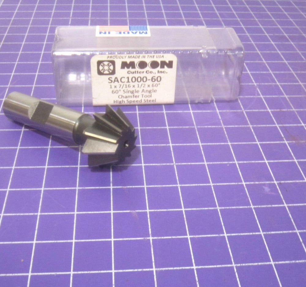 MOON (SAC1000-60) 1 x 7/16 x 1/2 x 60° HSS 10-Tooth Single-Angle Cutter