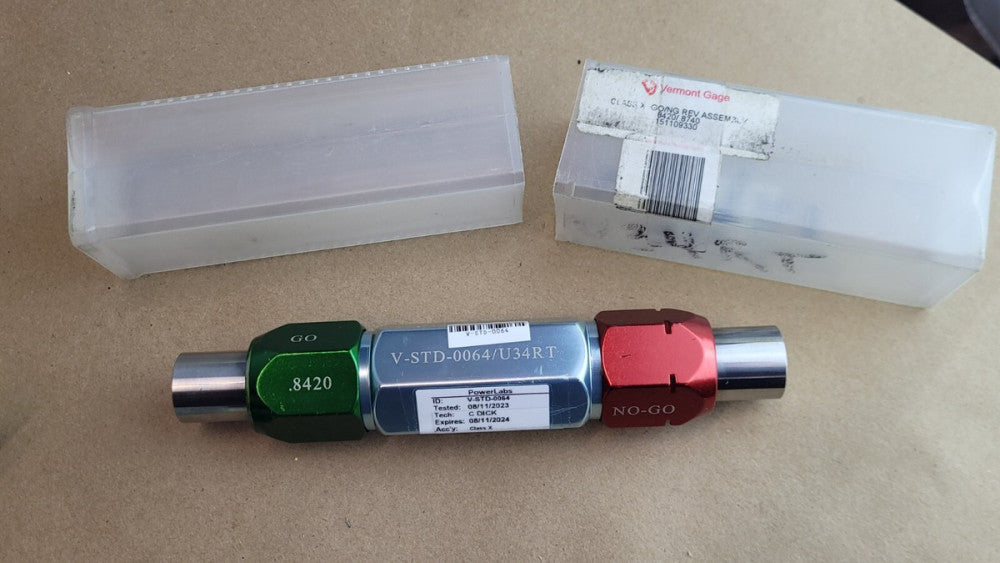 Vermont Gage V-STD-0064 / U34RT .8420 .8740 Go / No Go Class X Gage