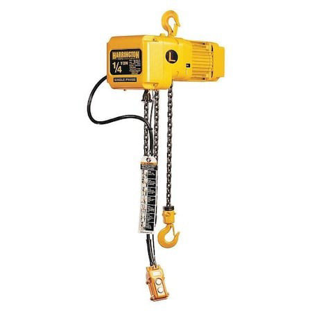 Harrington Sner003s-10 Electric Chain Hoist, 500 Lb, 10 Ft, Hook Mounted - No
