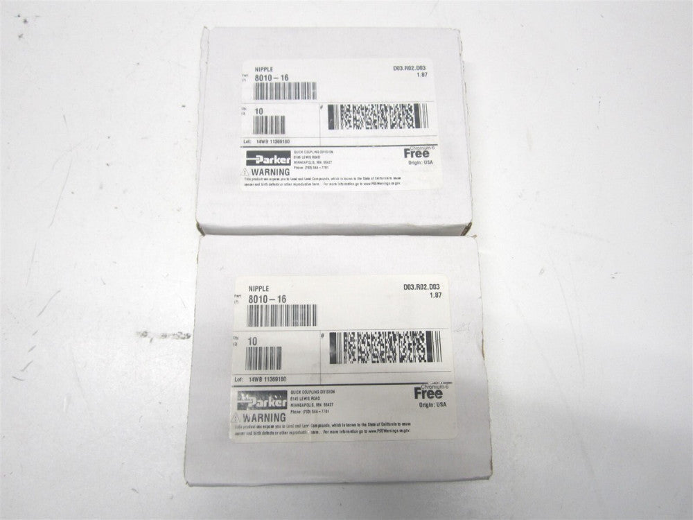 Parker (8010-16) 1/2", 7/8-14 Hydraulic Hose O-Ring Boss Nipple - Lot of 13