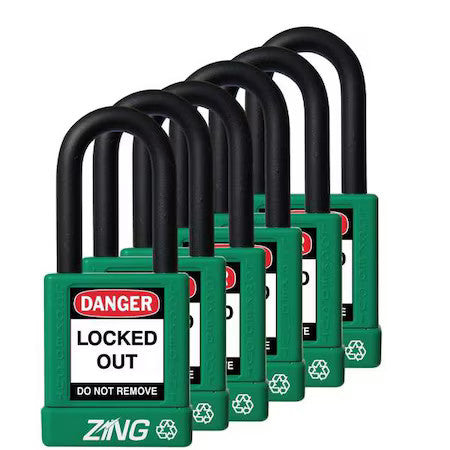 Zing 7067 Lockout Padlock, Ka, Green, 1-3/4"H, Pk6