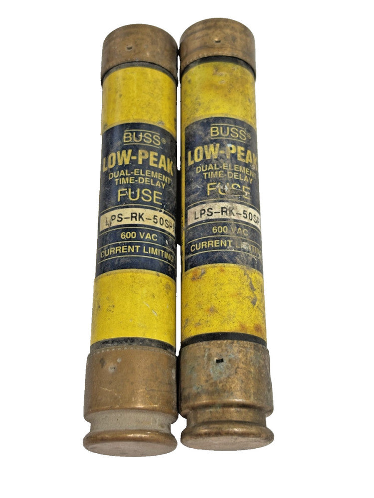 BUSS, LOW-PEAK FUSE, LPS-RK-50SP, DUAL ELEMENT TIME DELAY,600VAC/300VDC LOT OF 2