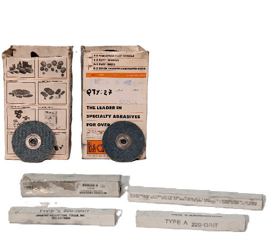 Lot of Asstd Abrasives: Diamond 220 Grit, Standard Abrasives 50 Grit Discs, More