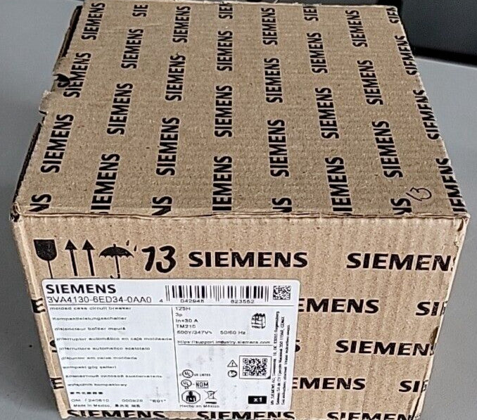 1) Siemens 3VA4130-6ED34-0AA0 480V 3-Pole Circuit Breaker 30AMP