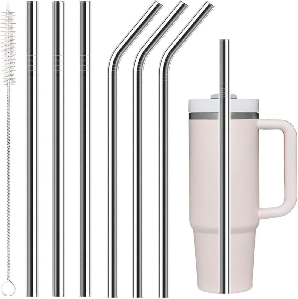 6 Pack Stainless Steel Straw 11.81 Inch×0.375 Inch 6 PCS, Silver 