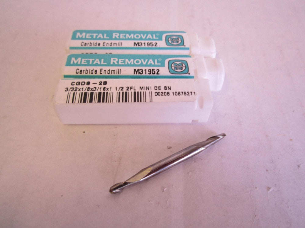 Metal Removal 3/32 x 1/8 x 3/16 x 1-1/2" Carbide 2-Flute Endmill New - Lot of 3 