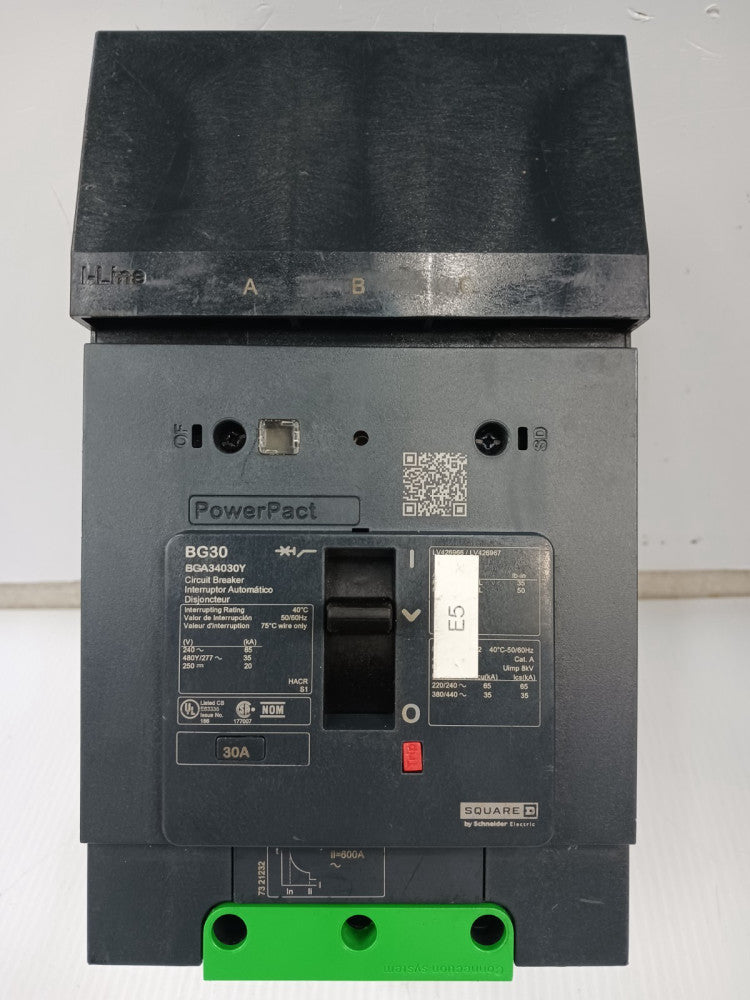 Square D 30 Amp I-Line Circuit Breaker 3P 480Y/277 VAC BGA34030Y *Missing Lugs*