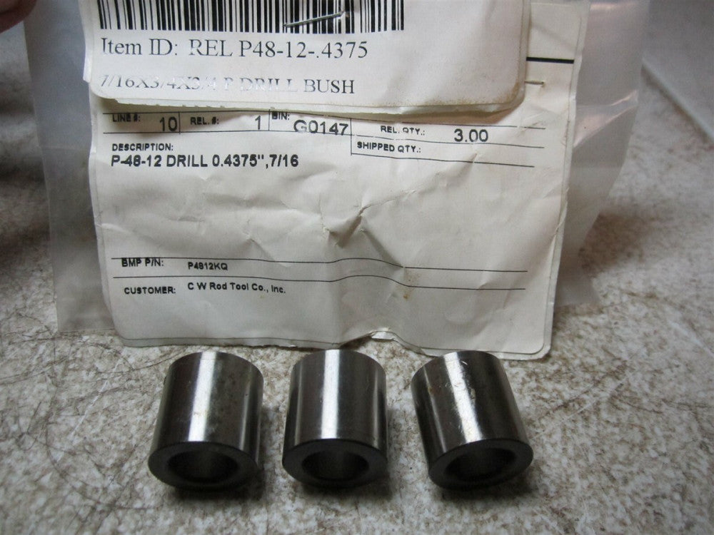 Boneham Metal P48-12-0.4375 7/16 x 3/4 x 3/4 Drill Bushing - Pack of 3