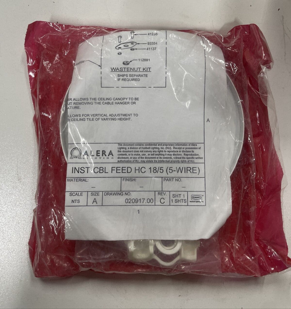 1- ALERA Lighting 020917.00 Hardware Kit INST-CBL FEED HC 18/5 (5-WIRE) NEW PKG