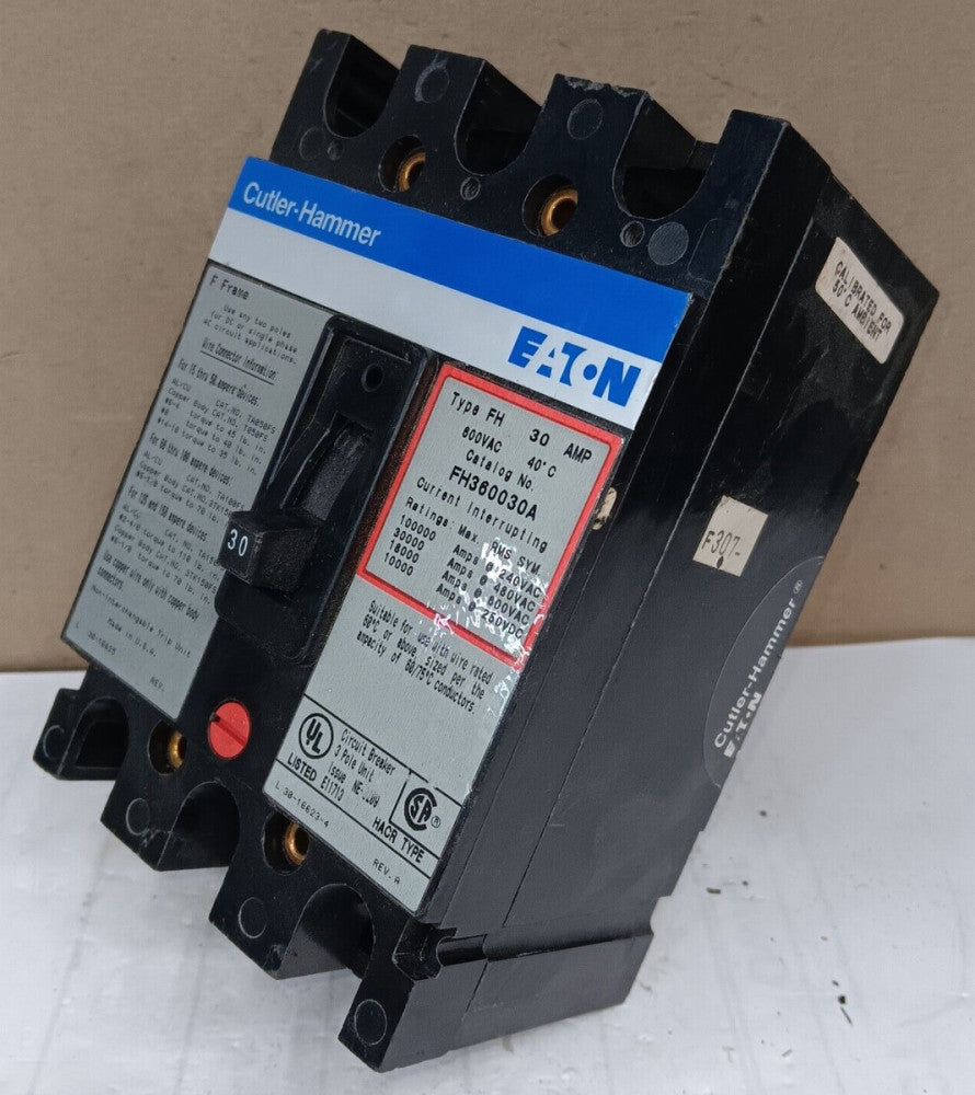 EATON CUTLER-HAMMER 30 AMP CIRCUIT BREAKER 3 POLE 600 VAC FH360030A