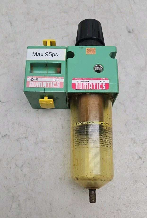 Numatics P30B-04G Filter Regulator with VS30-04 Shut Off Valve 1/2" Npt Used