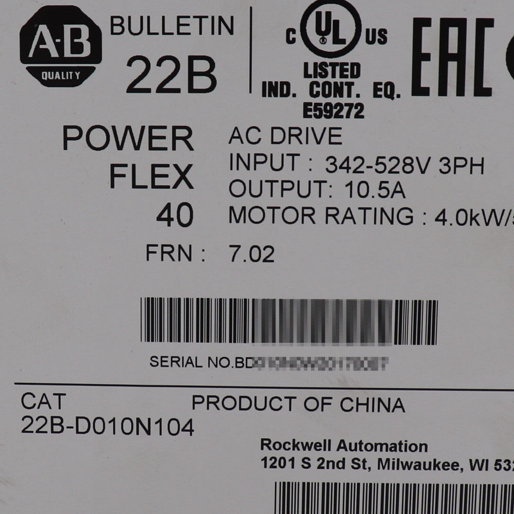 Series A New Factory Sealed Allen Bradley PowerFlex 40 AC Drive 22B-D010N104