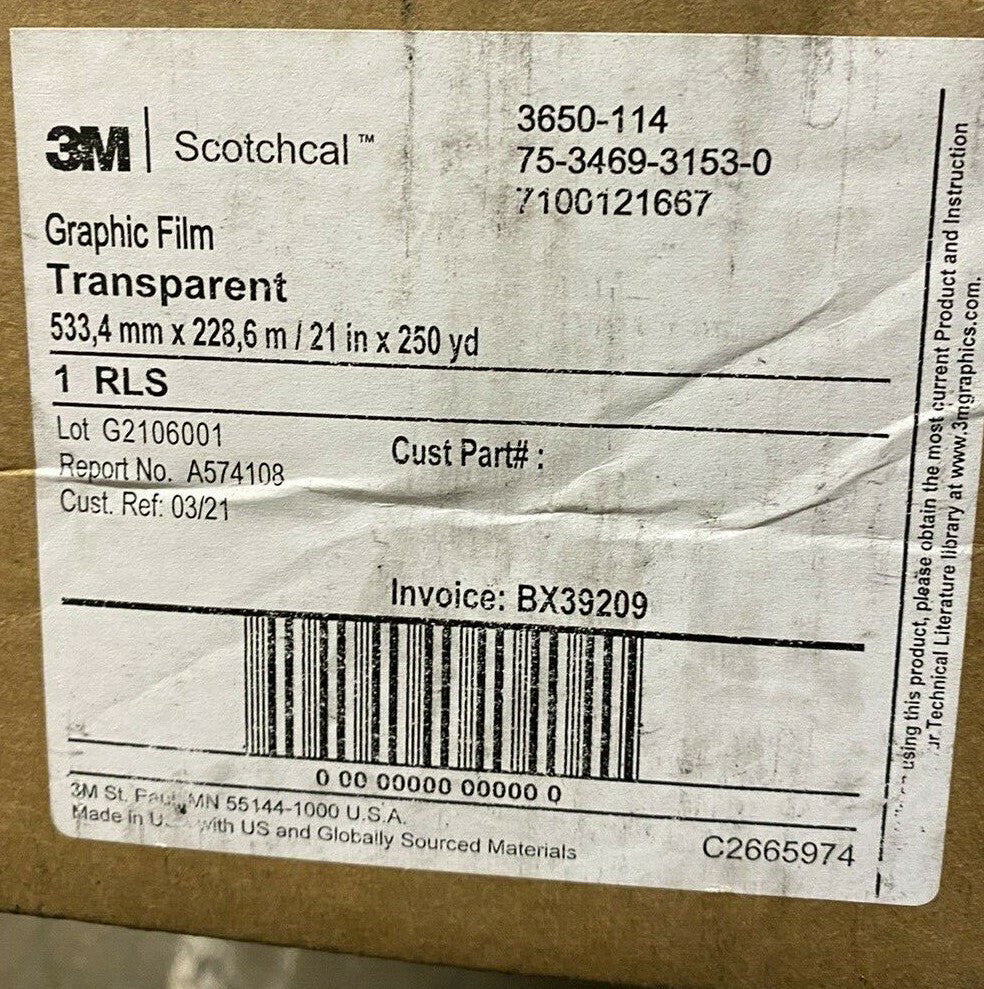 3650-114 SCOTCHCAL GRAPHIC FILM TRANSPARENT  533 / 4MM X 228 6M / 21IN X 250 YD