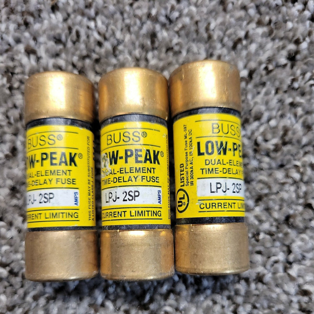 lot of 3 BUSS LPJ-2SP FUSE 2AMP 600VAC CLASS-J time delay LOW PEAK MIDGET