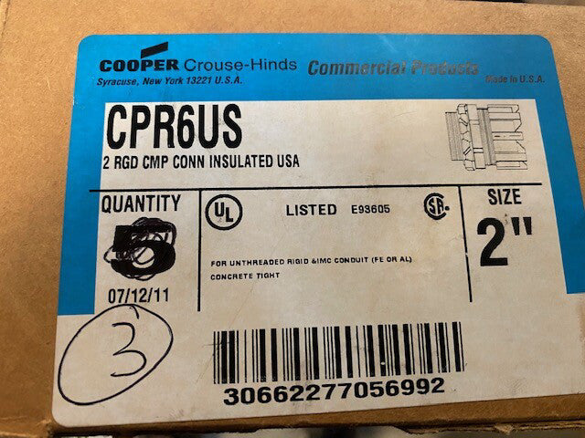(Lot of 3) Crouse Hinds Fitting CPR6US 2" RGD CMP CONN INSULATED