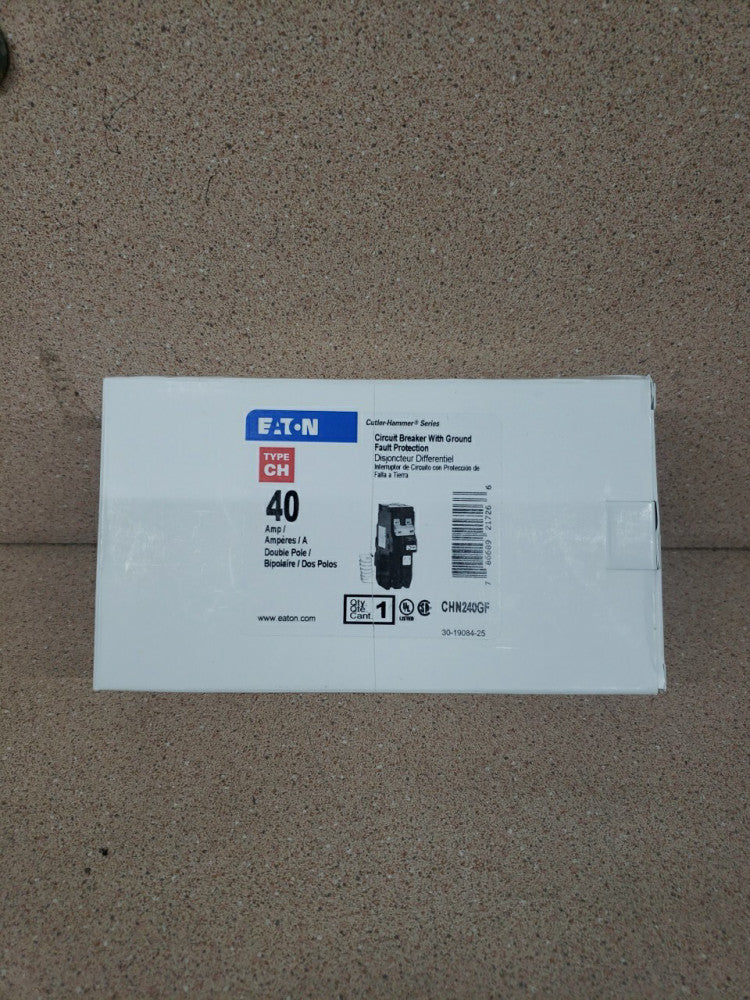 1) New Eaton CHN240GF Breaker 40A 120/240V 10kA 2P Ground Fault Plug In