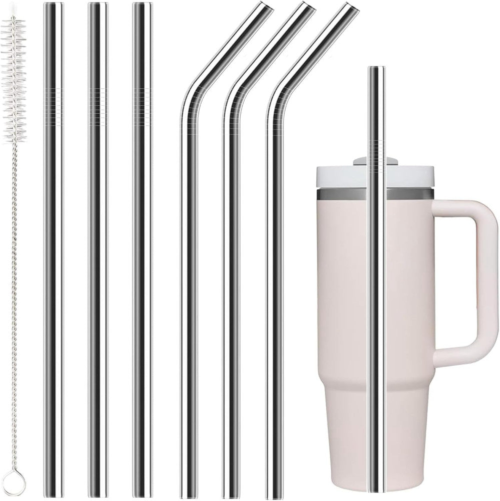 6 Pack Stainless Steel Straw 11.81 Inch×0.375 Inch 6 PCS, Silver 