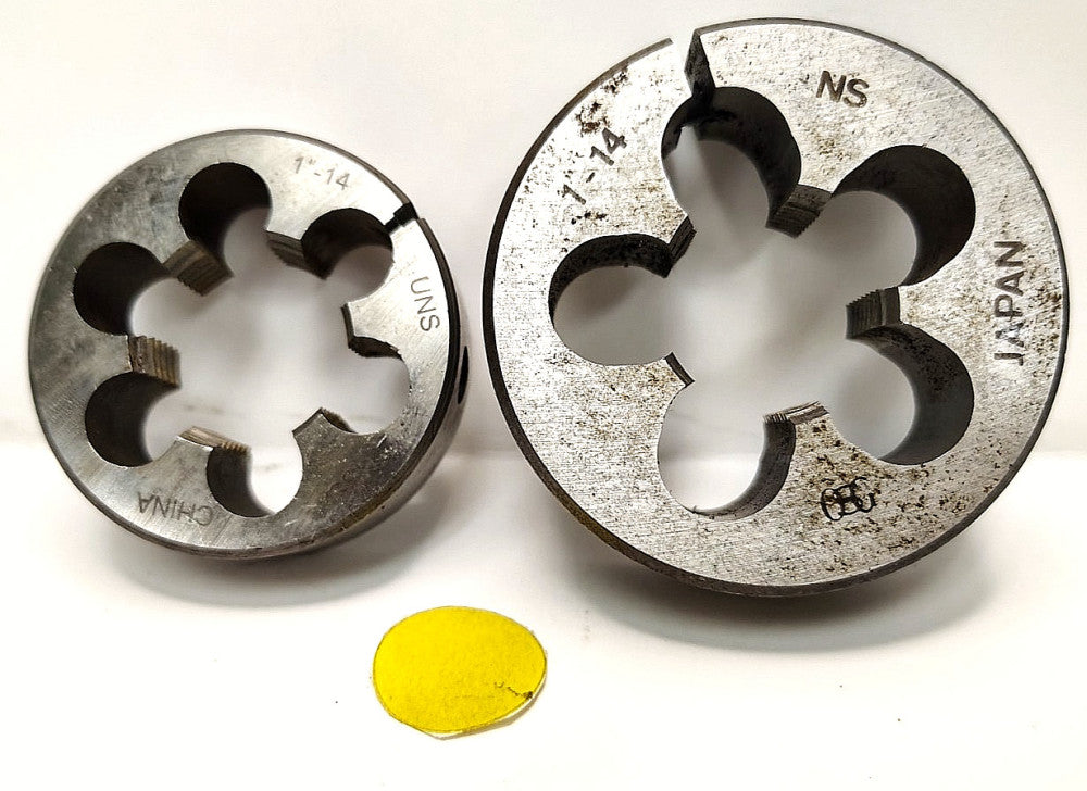 1"-14 UNS THREAD DIES (LOT OF 2) ROUND HSS