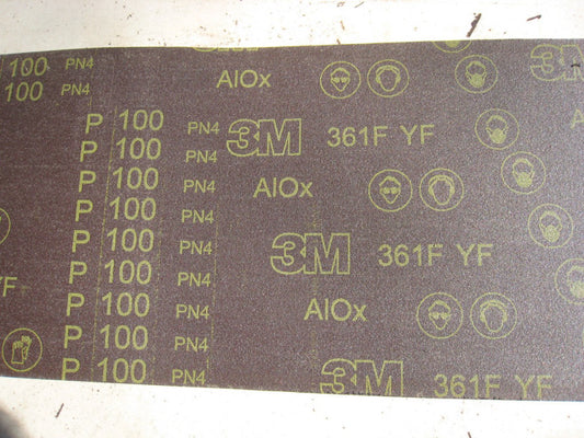 3M  361F 100 Grit Sanding sheets 9" x 11" lot of 10 sheets 1lb 9oz. CLOTH BACK 