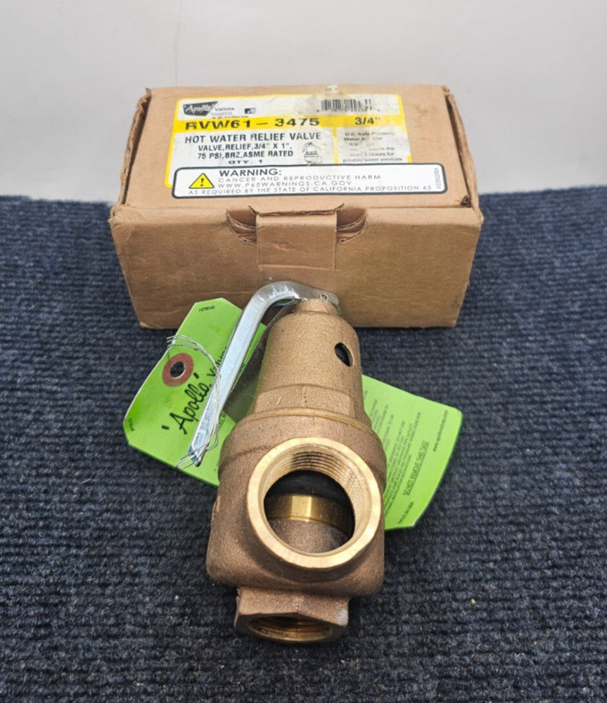 APOLLO RVW61-3475: HOT WATER RELIEF VALVE 3/4" x 1" 75 PSI BRONZE ASME RATED
