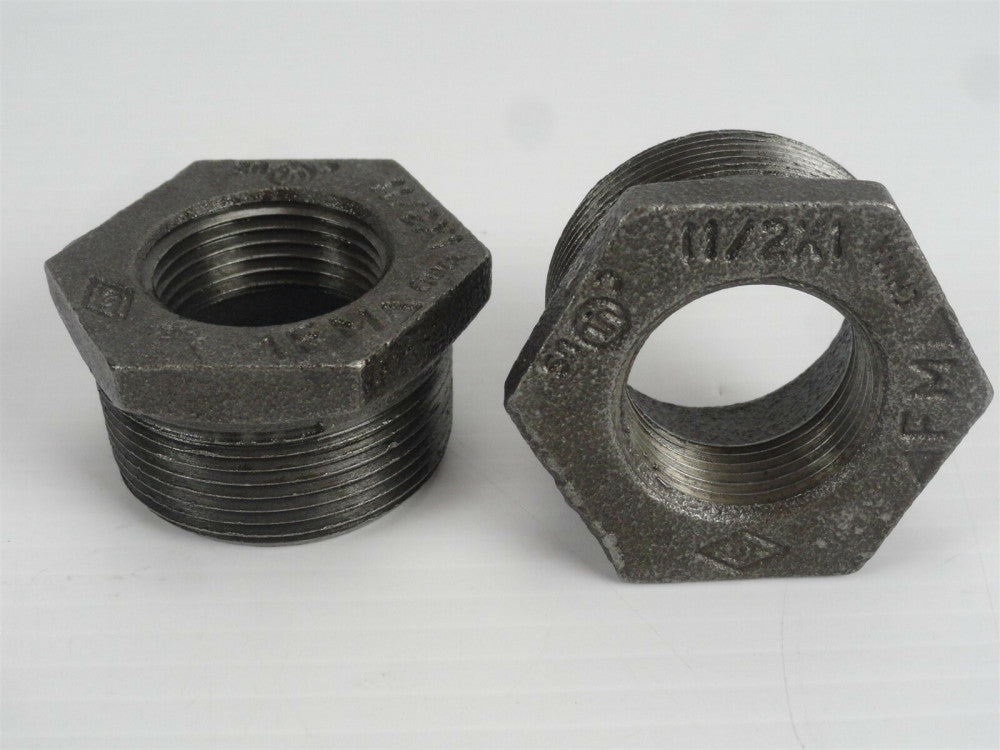 (Lot of 2) MUELLER 521-975HC 1.5" X 1" Hex Bushing - BLACK STEEL (New)