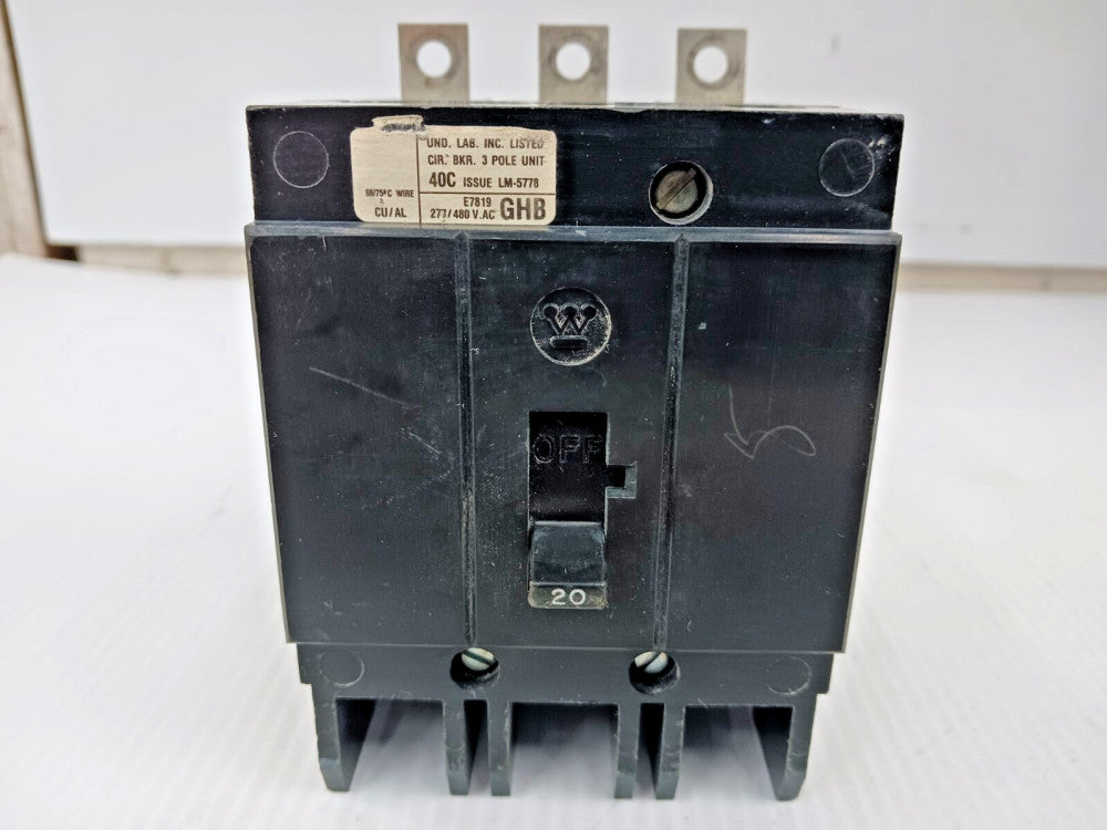WESTINGHOUSE 20 AMP BOLT-ON CIRCUIT BREAKER 3 POLE 480Y/277 VAC GHB3020 (FLAW)