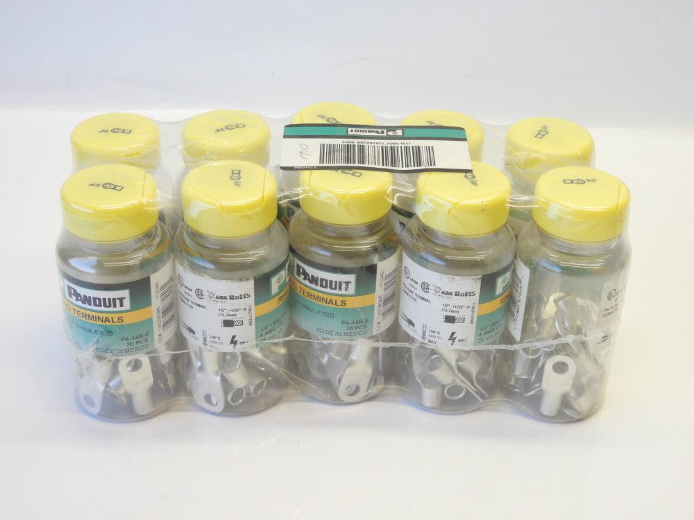 200 pcs Panduit P4-14R-E Ring Lug Terminals 4 AWG, 1/4" Stud, Non Insulated NEW